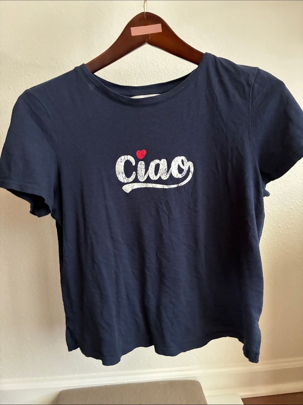 POPSUGAR Navy Blue 'Ciao' Short Sleeve Tee with Red Heart